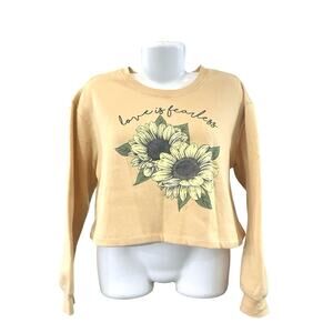 Awake Women's Yellow Sunflower Cropped Pullover Sweatshirt | Size M